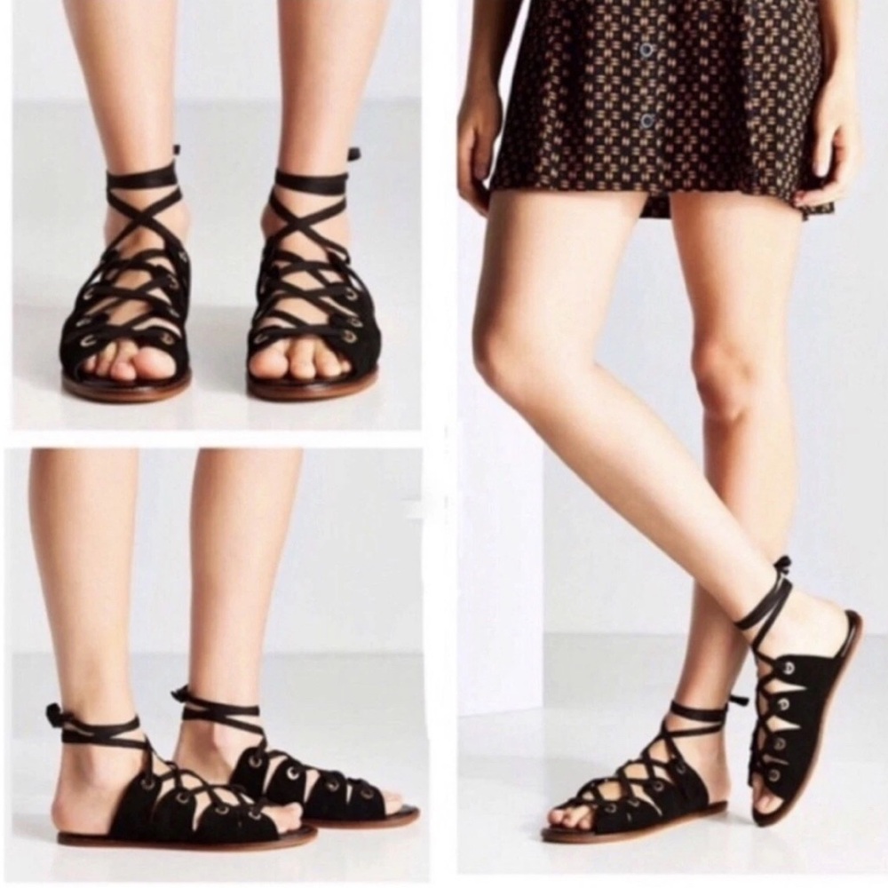 URBAN OUTFITTERS Womens Black Bonnie Suede Laced Rivet Boho Sz EU 39 / US 8.5 - Picture 3 of 9